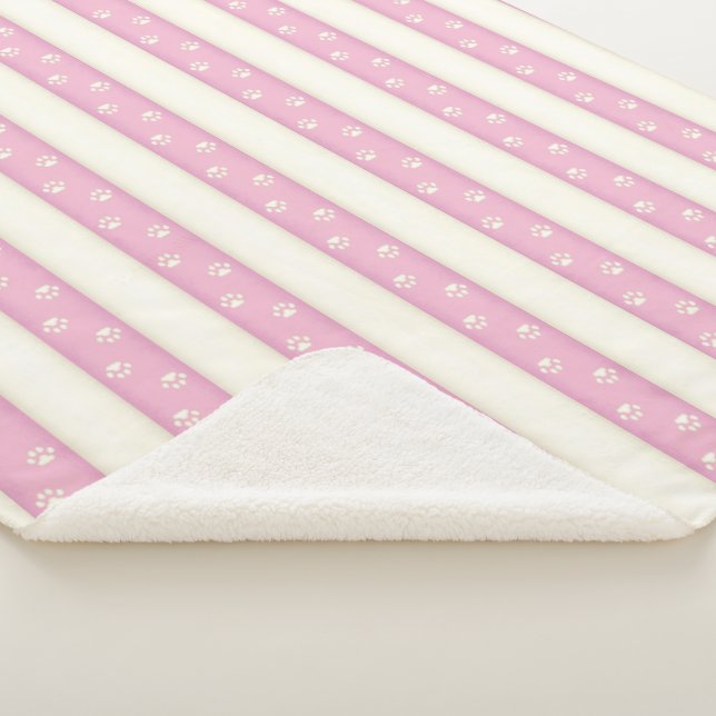 Couverture Sherpa Empreintes de pattes de chats rose et blanc d'anti (3/4)