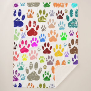 Couverture Sherpa Empreintes de pattes de chiens colorés en détresse
