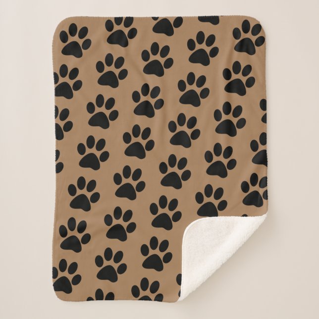 Couverture Sherpa empreintes de pattes noirs sur brun (Devant)