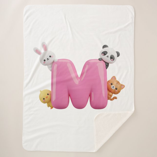 Couverture Sherpa en 3D rose avec lettre M et anim (Devant)
