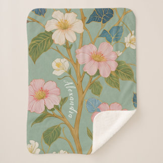 Couverture Sherpa En fleurs : Branche pastel avec fleurs roses