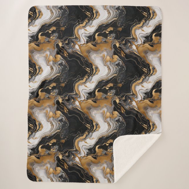 Couverture Sherpa en marbre noir et or Luxueuse (Devant)