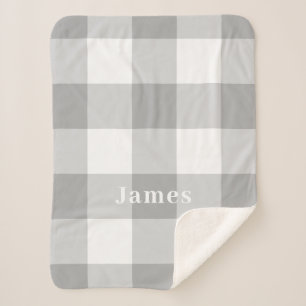 Couverture Sherpa En vichy moderne gris Nom du monogramme du Motif
