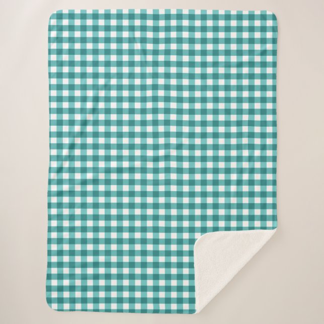Couverture Sherpa en vichy turquoise (Devant)