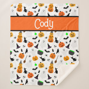 Couverture Sherpa Enfant Halloween Fantôme Citrouille Chat Noir Pers