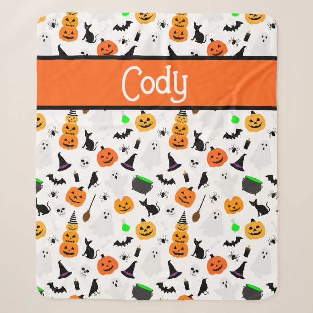Couverture Sherpa Enfant Halloween Fantôme Citrouille Chat Noir Pers (Devant)