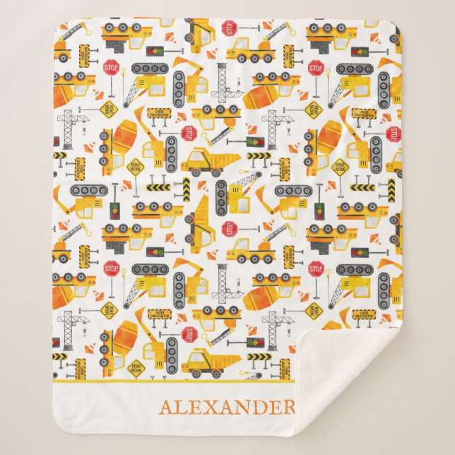 Couverture Sherpa Enfants Aquarelle Véhicules de construction Person (Devant)