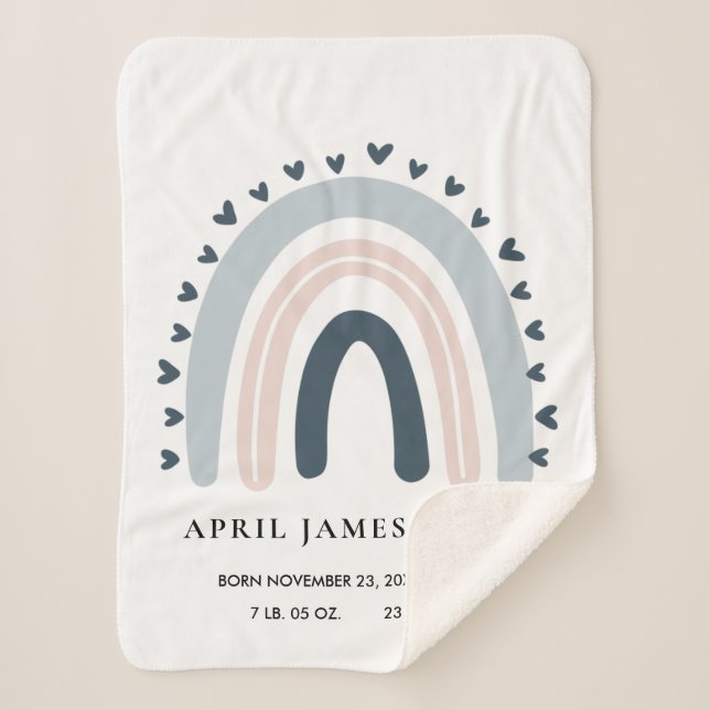 COUVERTURE SHERPA ENFANTS COEURS BLUSH BLUE RAINBOW BÉBÉ STATUTS DE  (Devant)