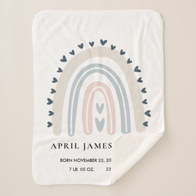 COUVERTURE SHERPA ENFANTS COEURS BLUSH BLUE RAINBOW BÉBÉ STATUTS DE  (Devant)