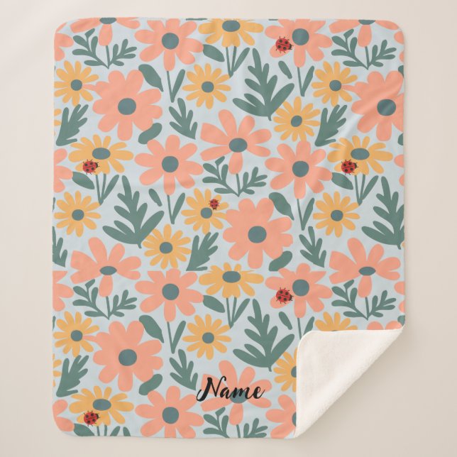 Couverture Sherpa Enfants Cute Ladybug Polka dot Daisy Flower Motif (Devant)