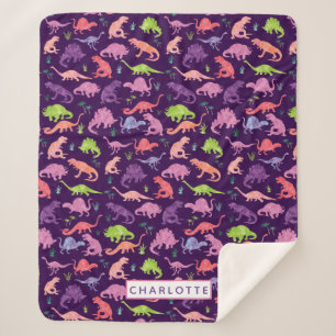 Couverture Sherpa Enfants Dinosaures personnalisées Dinosaures viole