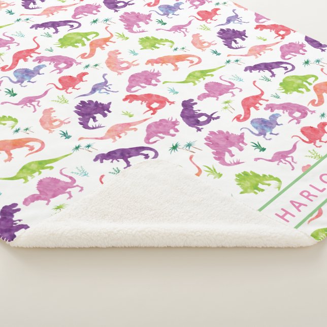 Couverture Sherpa Enfants Dinosaures personnalisées Pink Purple Girl (3/4)