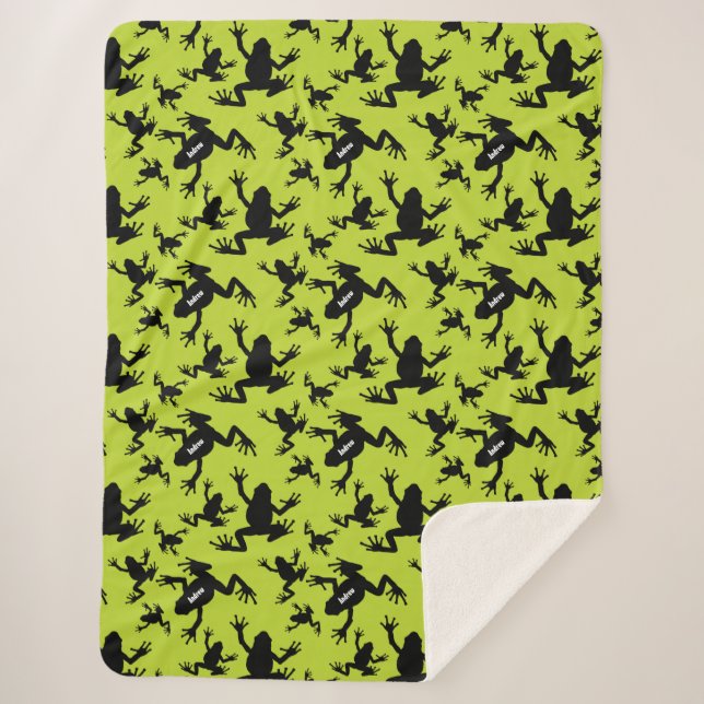 Couverture Sherpa Enfants Motifs de grenouille verte et noire (Devant)
