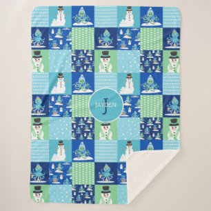Couverture Sherpa Enfants Pieuvre Sports d'hiver Patchwork Personnal