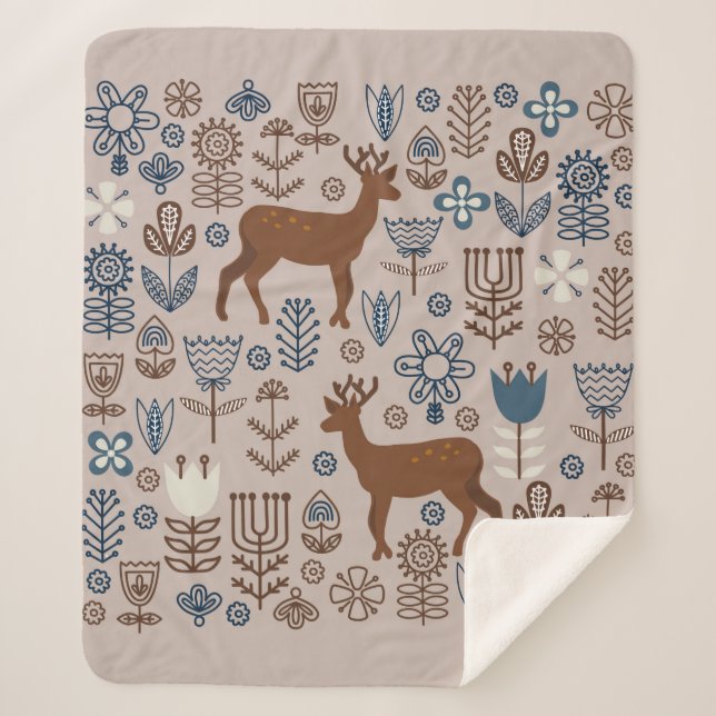 Couverture Sherpa Ensemble d'éléments floraux de style scandinave,  (Devant)