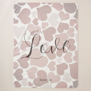 Couverture Sherpa Enveloppé d'amour   Motif de cœur rose violet 