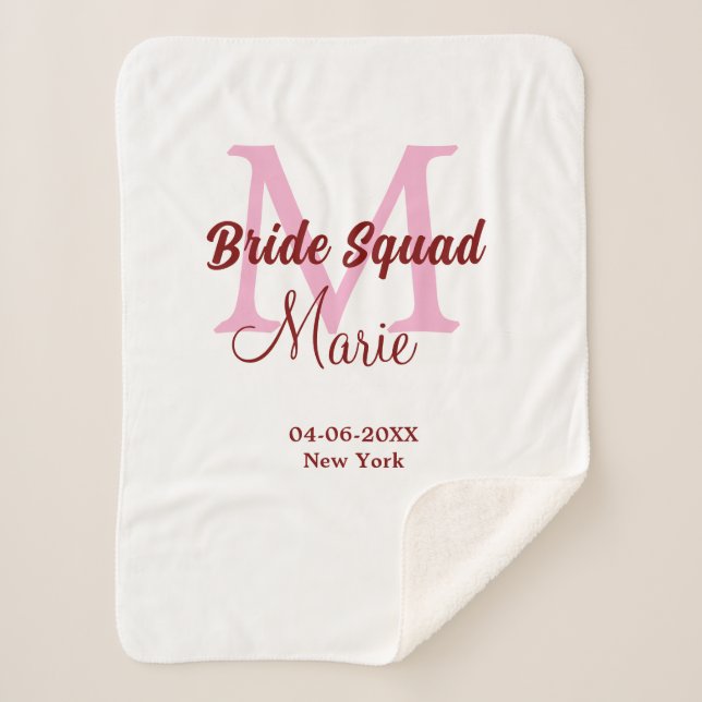 Couverture Sherpa Équipe de mariée ajouter nom monogramme demoiselle (Devant)