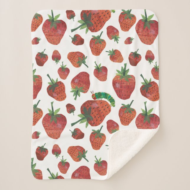 Couverture Sherpa Eric Carle | Caterpillar et Motif fraise (Devant)