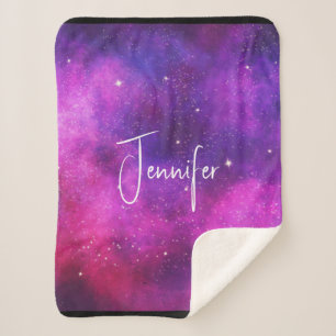 Couverture Sherpa Espace rose & violet & Étoiles Faux Galaxy
