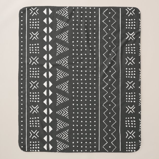 Couverture Sherpa Ethnie tribale : motif noir blanc. (Devant)