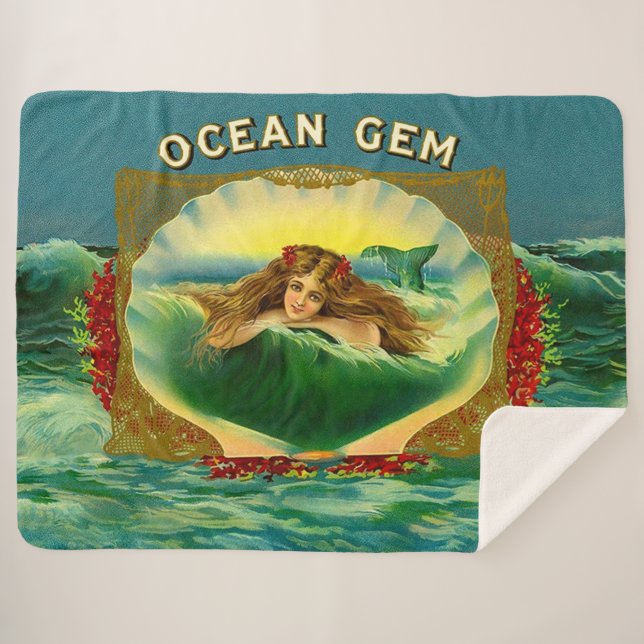 Couverture Sherpa étiquette de cigare sirène Ocean Gem impression (Devant (Horizontal))