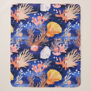 Couverture Sherpa Étoile de mer de coquillages tropicaux Orange Rose