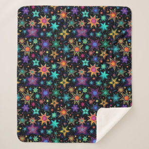 Couverture Sherpa Étoiles néon modernes sur fond noir