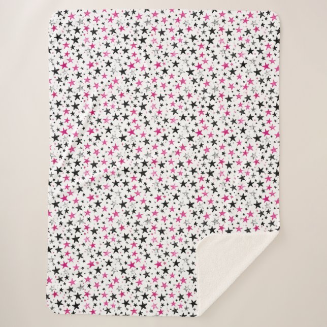 Couverture Sherpa Étoiles Roses Argent Noires (Devant)