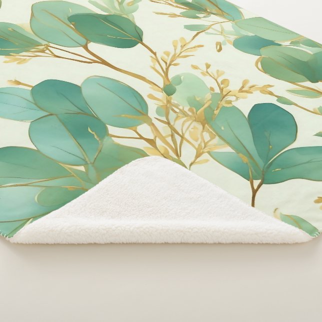 Couverture Sherpa Eucalyptus Feuille Green et Gold Design (3/4)