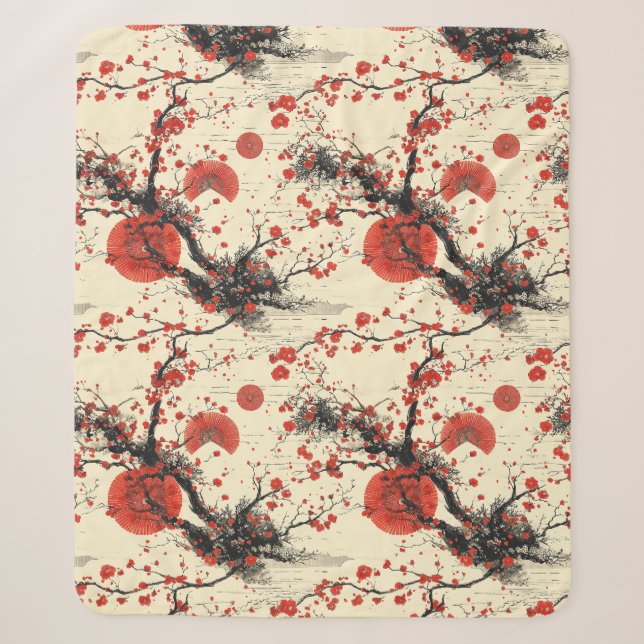 Couverture Sherpa Éventail de fleurs de cerisier japonais (4) (Devant)