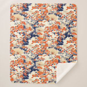 Couverture Sherpa Éventail de motif de fleurs de cerisier japonais (