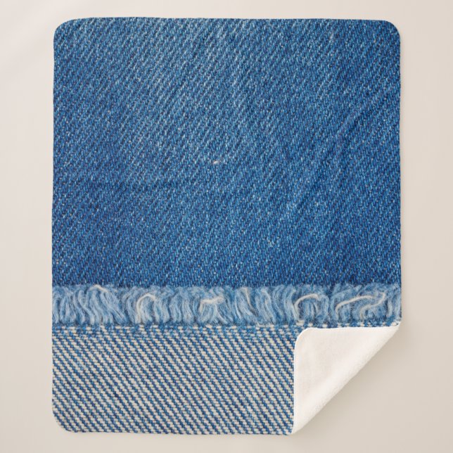Couverture Sherpa Fabric Blue Jeans Arrière - plan, texture Denim (Devant)