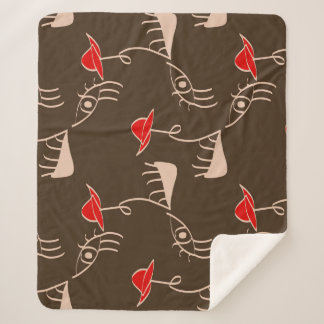 Couverture Sherpa Face de femme à une ligne : motif abstrait.