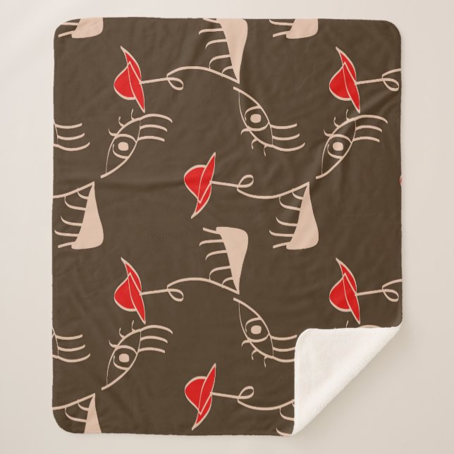 Couverture Sherpa Face de femme à une ligne : motif abstrait. (Devant)