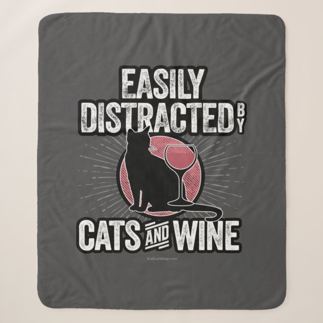 Couverture Sherpa Facilement distrait par les chats et le vin (Devant)