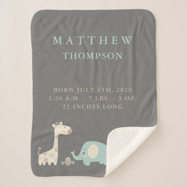 Couverture Sherpa Faire-part de naissance Jungle Safari Animaux (Devant)