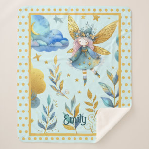 Couverture Sherpa Fairy Birthday Turquoise Gold Rose Princess Fairyt
