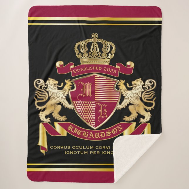 Couverture Sherpa Faites votre propre blason d'armoiries d'or rouge (Devant)