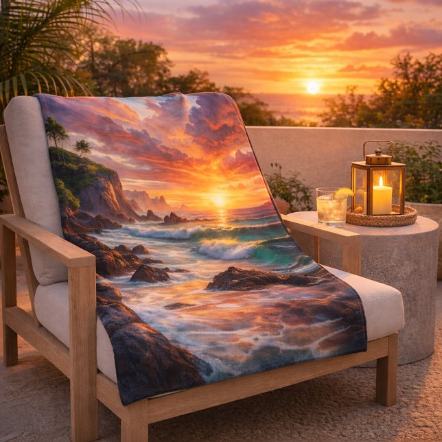 Couverture Sherpa Falaises de coucher de soleil tropical – Paradis c (Créateur téléchargé)