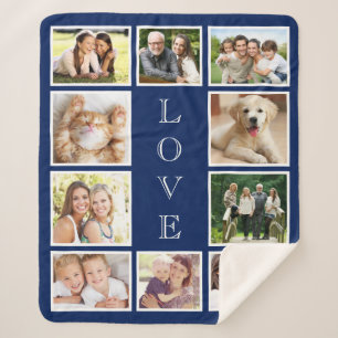 Couverture Sherpa Famille 10 Photo Collage Navy Blue