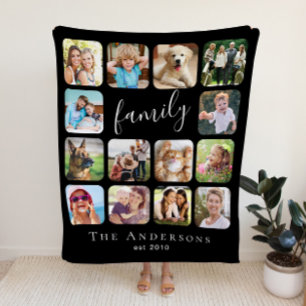 Couverture Sherpa Famille 14 Photo Collage noir