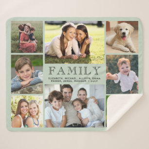 Couverture Sherpa Famille 8 Photo Collage Sage Green