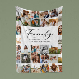 Couverture Sherpa Famille de script noir multi photo moderne