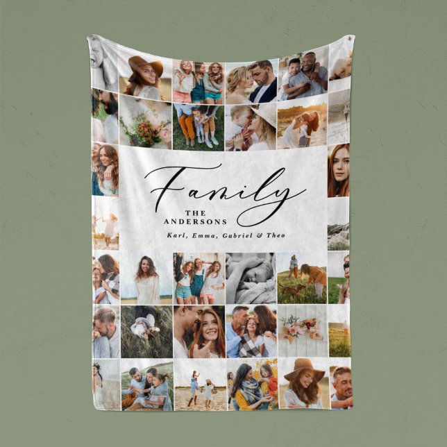 Couverture Sherpa Famille de script noir multi photo moderne (Créateur téléchargé)