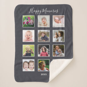 Couverture Sherpa Famille Enfants Multi 12 Photo Collage Gris