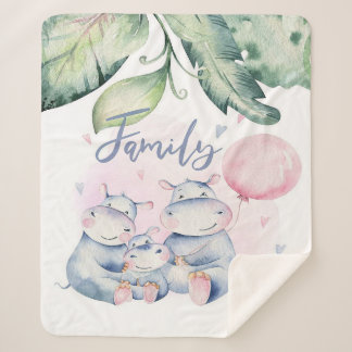 Couverture Sherpa Famille hippo mignonne | Décor cadeau