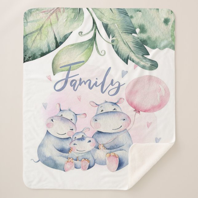 Couverture Sherpa Famille hippo mignonne | Décor cadeau (Devant)