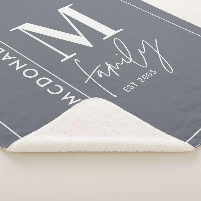 Couverture Sherpa Famille monogramme moderne marine gris élégant (3/4)