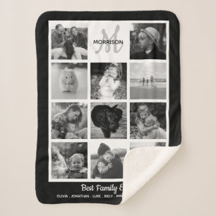 Couverture Sherpa Famille Monogramme Photo Collage 11 Black White Ph