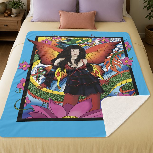 Couverture Sherpa Fantaisie de dragon fée gothique bleu mystique (Créateur téléchargé)